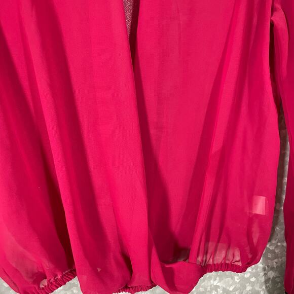 Bisou Bisou Women's Red Sheer Lace Cutout Shoulder Wrap Top - Size Small - Goth - Picture 3 of 6